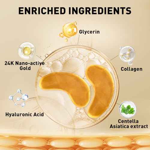 CHMI Under Eye Patches (100 Pairs) - 24K Gold Eye Patches for Puffy Eyes, Dark Circles, Eye Bags and Wrinkles, Collagen Skin Care Products, Beauty & Personal Care