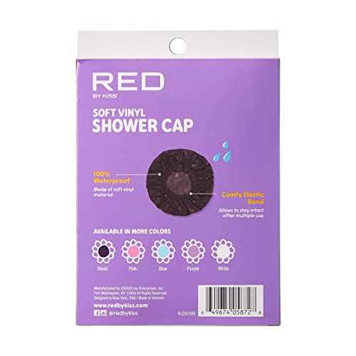 Red by Kiss Kids Shower Cap Reusable Waterproof soft Vinyl Washable Hair Caps for Kids Shower Caps for Boys and Girls
