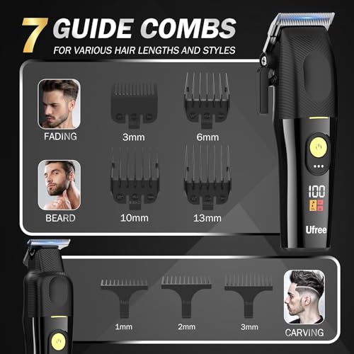Ufree Professional Cordless Hair Clippers for Men, Barber Clippers & Trimmers Set with Storage Stand, Electric Shaver, Complete Hair Cutting Kit, Gifts for Men