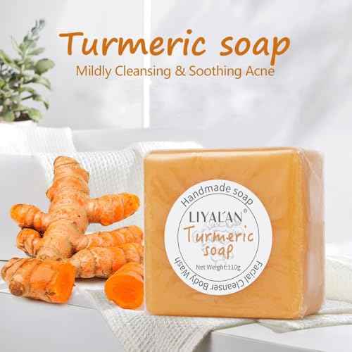 LIYALAN Turmeric Soap Bar for Face Body Smooth Skin,Deep Cleansing, Natural Vegan Handmade Soap Sensitive Skin Formula 3.88 oz x 1bar with a fresh ginger and lemongrass scent
