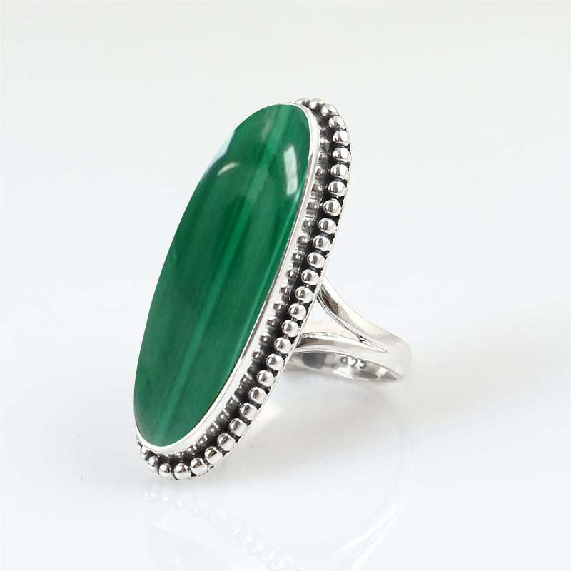 Boho Malachite Ring Large Gemstone Ring 925 Sterling Silver Handmade Ring For Women Statement Classy Jewelry Best For Birthday, Thanksgiving, Friendship Gifts For Her Malachite Designer Jewelry By NKG