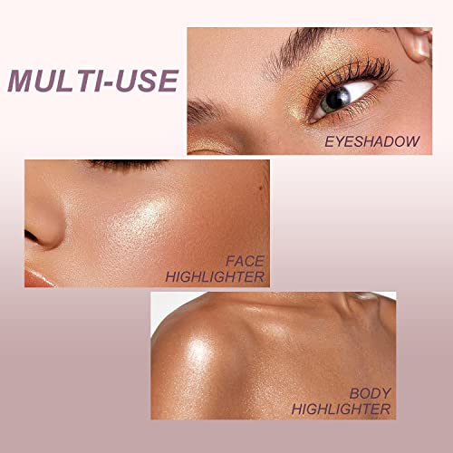 YOUNG VISION Pressed Powder Highlighter, Baked Natural Glow Contour Powder & Face Highlighter, Cruelty Free, Shimmer Highlighting Makeup for Face, Eye, Eyeshadow, Body, Skin, Xmas Gift (White)