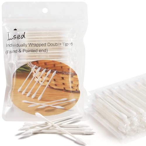 Cotton Swabs 100 Pack - Individually Wrapped Double-Tipped Ear & Makeup Tips, Organic & Biodegradable