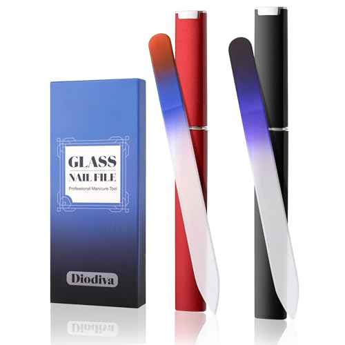 2-Pack Glass Nail File 2mm Thickness Crystal Files with Case Fingernail File for Nature Nails Double-Sided Etched Czech Glass Files for Travel Fine Grit Nail Filer Gifts Package Stocking Stuffers