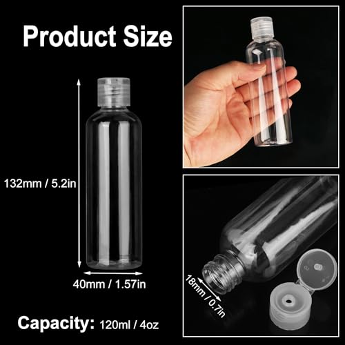 100 Pack 4 oz Plastic Squeeze Bottles with Top Flip Caps, Clear, BPA-Free, Travel-Friendly, Reusable, 120ml Capacity, Ideal for Travel, Personal Care, Sample Bottles
