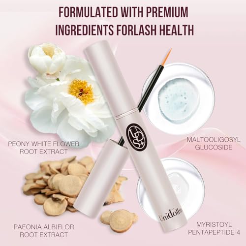 Eyelash Growth Serum for Thicker,Longer lash and Eyebrow Unidollss Lash Serum for Eyelash Growth Visible Results in 4 Weeks Lash Enhancing Treatment with Nourishing Botanical,Vegan & Cruelty-Free 3ml