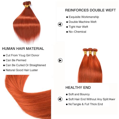Ginger Orange Straight Hair Bundles - 350 Color, 22-26 Inch, 3 Pack