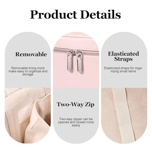 Cosmetic Case, Leather Makeup Bag, Portable Handheld Makeup Case, Detachable Compartments