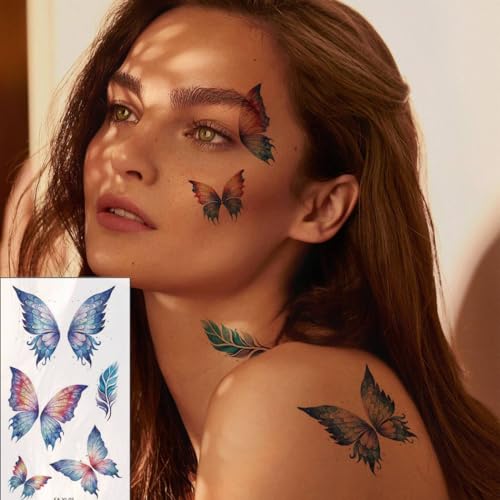 Glitter Butterfly Temporary Tattoos for Women - 50 Pieces