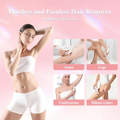 Bikini Trimmer for Women,4-in-1 IPX6 Waterproof Electric Shaver,USB Cordless Painless Electric Razors with LED Display for Legs Bikini Facial Hair Removal, Body Wet&Dry Use Razor Kit for Lady Grooming