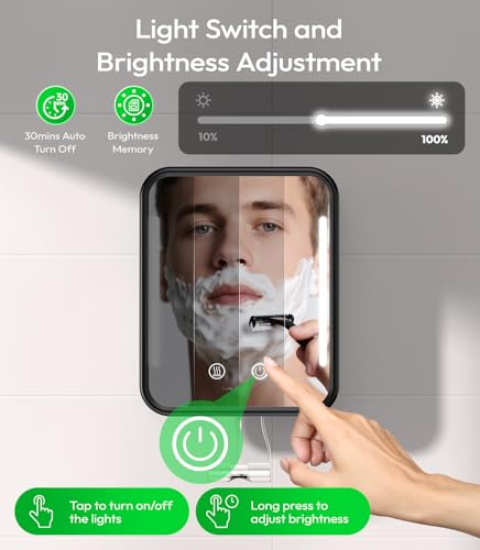 Lighted Fogless Shower Mirror with LED Light & Heating