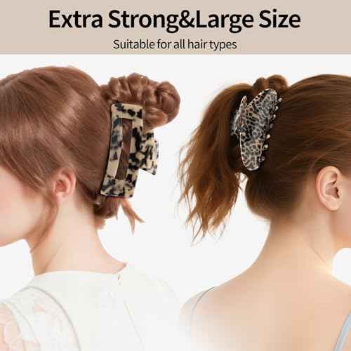 Large Hair Claws Clips, Hair Clips for Women, Acetate Claw Clips Hold Non-Slip, 4.33¡°Jaw Clip Big Barrettes Stylish Hair Accessories for Thick/Nomal/Thin Curly Hair, 2Pack (Black Brown)