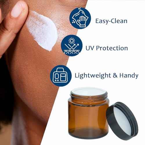 4Oz Amber Small Glass Jars with Lids, 3Pack Lotion Container, Cosmetic Containers, Little Travel Jars for Creams with Mini Spoon