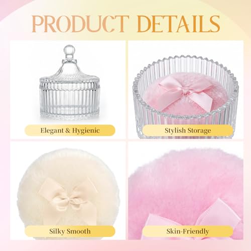 Large Body Powder Puff and Container,Jar Dusting Powder Container with Puff,Reusable Velour Face Body Glitter Wet Dry Makeup