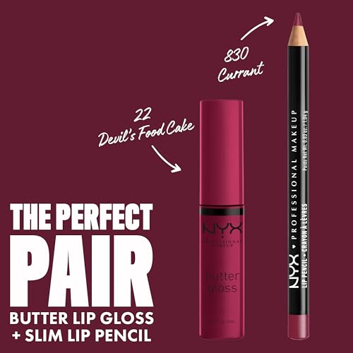 NYX Butter Gloss Devil's Food Cake Deep Plum Lip Gloss 0.27 Fl Oz - Non-Sticky, Sheer to Medium Coverage