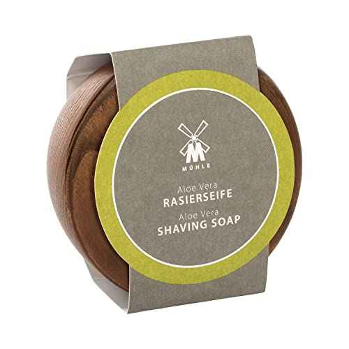 M?HLE Wooden Bowl with Shaving Soap | Aloe Vera | 65 Grams | Shave Soap for Men | Steamed Ash Shaving Bowl | Rich & Light Soap Formula | Nurturing Shave Soap Lather