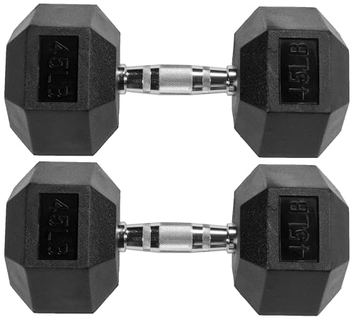 Signature Fitness Rubber Encased Hex Dumbbell, 45LB Pair