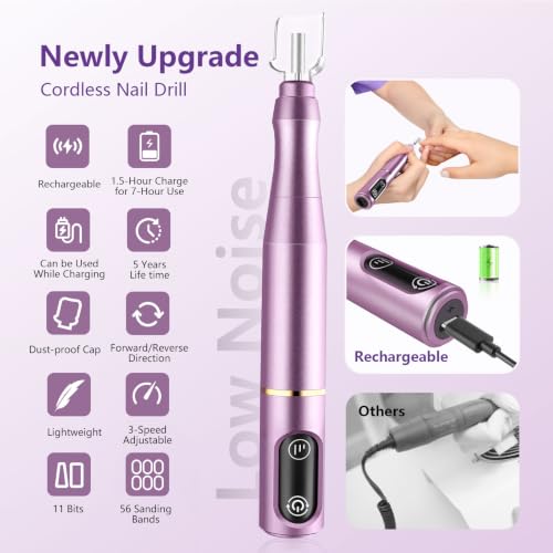 TUOBEO Cordless Electric Nail Drill Kit - Portable 20,000 RPM Efile Set