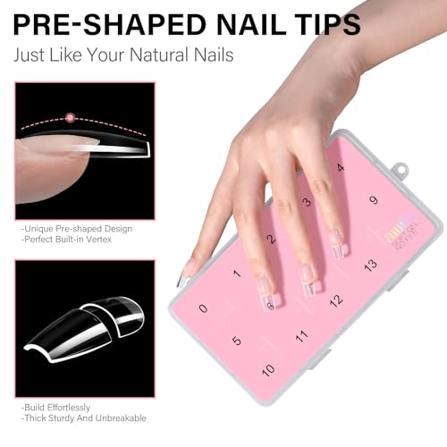 AILLSA Gel Nail Kit with U V Light, 224 Pcs Medium Square Nail Tip with Gel Glue