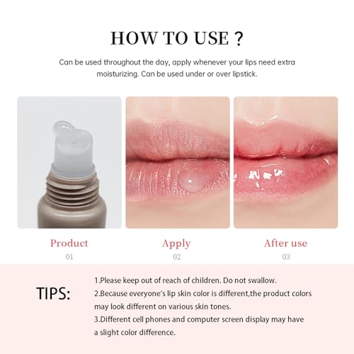 Dulele Glossy Lip Balm Butter, 4 Colors Peptide Lip Tint Lip Stain, Moisturizing Lip Gloss Hydrating Lip Glow Oil, Nourishing Lip Care & Repair Lip Mask (Clear, M)