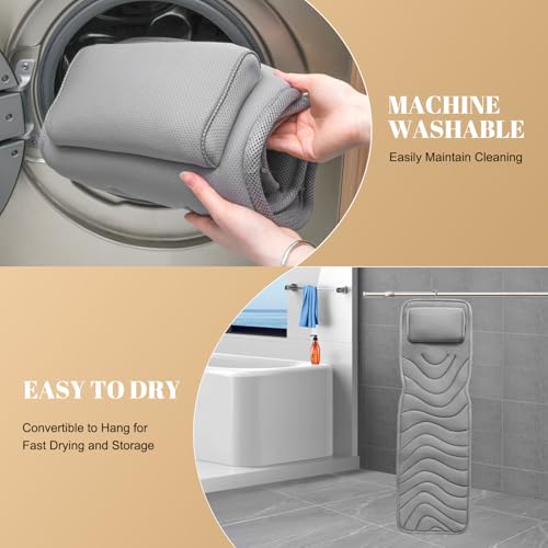Full Body Bath Pillow for Bathtub, Non-Slip Bath Pillows for Tub, Spa Bathtub Pillow Cushion for Headrest Neck Shoulder and Back Rest Support£¬Relaxation Spa Accessories-50 x 15" (Grey)