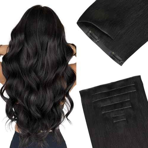 GOO GOO Invisi Edge Clip in Hair Extensions 14inch 110g 7Pcs Injected Seamless PU Clip in Hair Extensions, Virgin Real Human Hair, 1B Natural Black