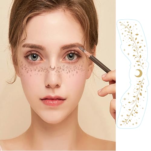 Glitter Freckles Face Tattoo, Glitter Freckles for Face, 6 pcs Gold Sparkle Freckles, Face Glitter Makeup Patches (Gold-Style-3)