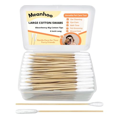 Large Dog Ear Cleaning Swabs, 200 Pack 6-Inch Cotton Swabs