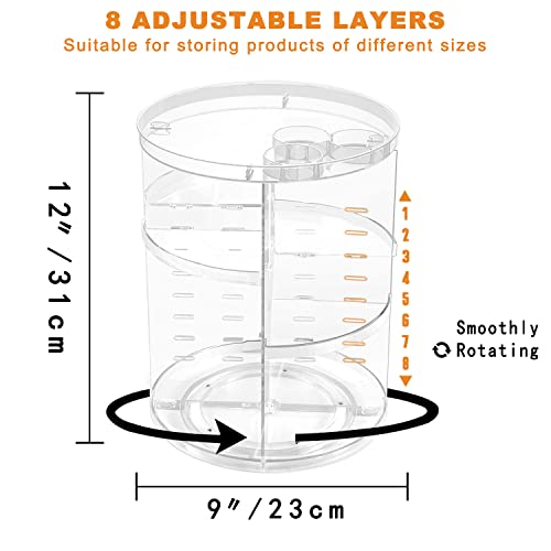 Rotating Makeup Organizer with 8 Adjustable Layers & Brush Holder