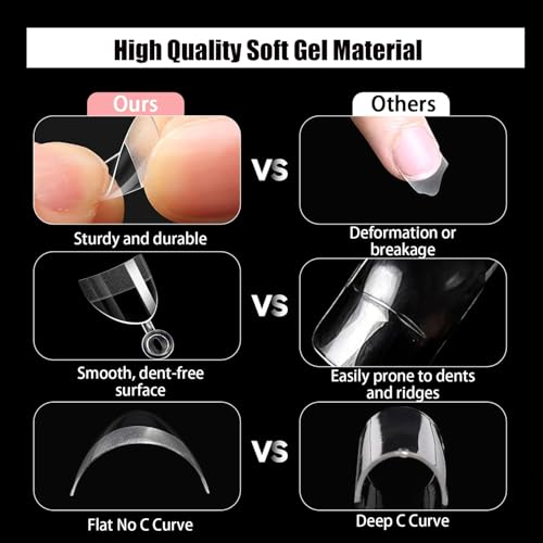 HWHUNO 480Pcs Short Almond & Tapered Square Nail Tips Set for Manicure