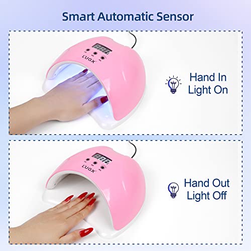 L'UGX 48W UV LED Nail Lamp Nail Dryer for Gel Polish with 3 Timer, Gel Nail Polish Curing UV Light, Perfect for Home Salon Use (Pink)