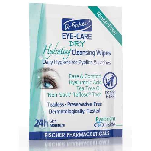 Dr. Fischer Tea Tree Eyelid Wipes for Dry Eyes - Gentle Eye Wipes for Everyday Eye Conditions and Hypoallergenic Makeup Remover (60 Wipes)