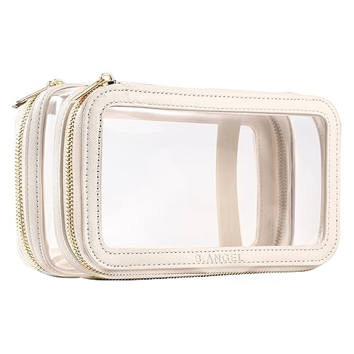 B.ANGEL Clear Makeup Bag, Double Layer Cosmetic Bag Travel Toiletry Bag, Car Make up Bags Organizer with Zipper for Women.(White)