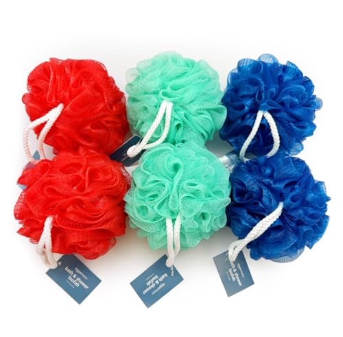 Exfoliating Mesh Bath Loofah Shower Sponge Set - 6 Pack, Multicolor