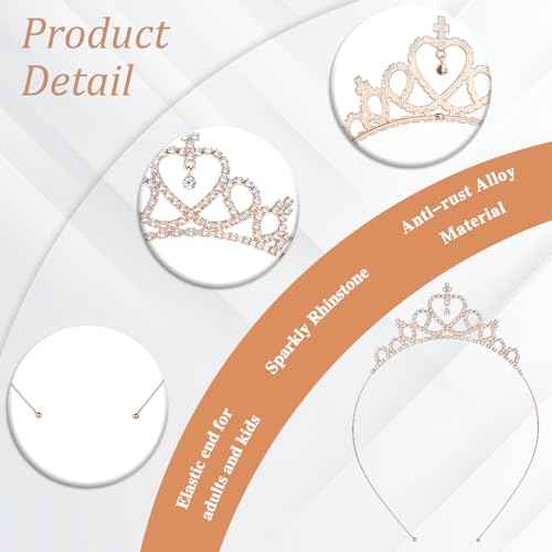 4 Pack Crown Headband for Women Princess Tiara Glittering Rhinestone Peach Crown Crystal Tiaras Heart Adjustable Cute Hair Band Birthday Headpiece Wedding Bridal Dress Up Accessories(Gold Silver)