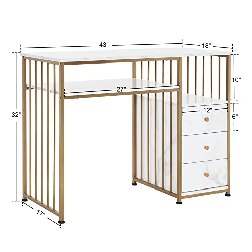 BarberPub Manicure Table with Storage Drawers - Golden Nail Desk