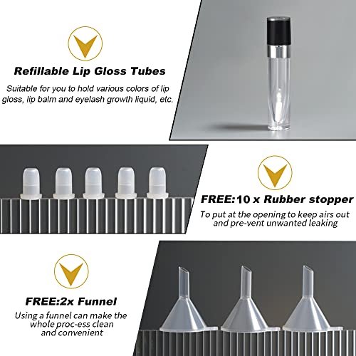 10Pcs 6.4ml Empty Lip Gloss Tubes with Wand & Stopper