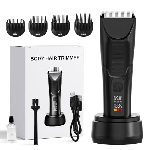 Electric Body Hair Trimmer - IPX7 Waterproof Trimmer for Men with LED Light, Wet/Dry Groomer, USB-C Rechargeable- Men's Pubic, Groin and Body Shave,Balls & Sensitive Skin Safe-Christmas Gifts for Men