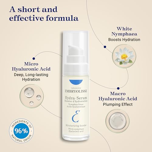 Embryolisse Hydra-Serum, Ultra-Hydrating Lightweight Hyaluronic Acid Facial Serum with White Water Lily, For Oily to Combination Skin, 1.01 Fl Oz