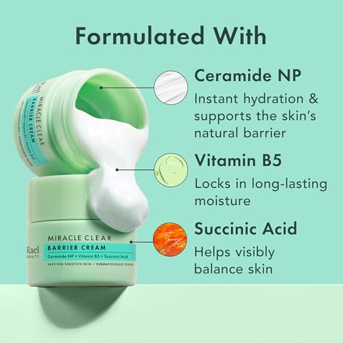 Rael Face Moisturizer, Miracle Clear Barrier Cream ? Lightweight Moisturizer with Succinic Acid and Vitamin B5, Hydration, Korean Skin Care (1.8 oz)