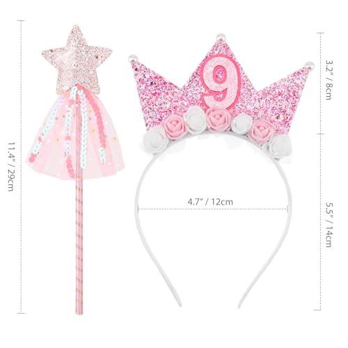 Girls Birthday Crown Headband & Star Wand Set