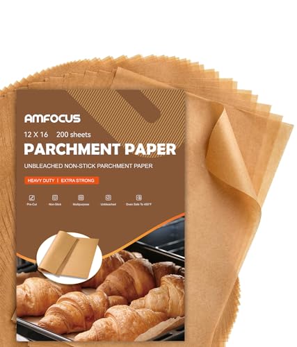 200PCS Parchment Paper Baking Sheets for Oven, 12 x 16 Inch, Non-Stick Precut Parchment Sheets for Baking, Cooking, Grilling, Air Fryer and Steaming - Unbleached, Fit for Half Sheet Pans