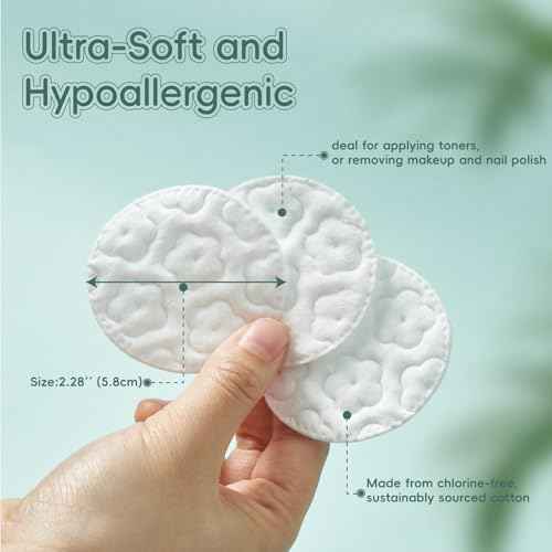 GWT Premium Cotton Rounds for Face, 100% Pure & Lint-Free Cotton Pads, Soft & Absorbent Makeup Remover, Hypoallergenic, Multi-Layer Design (100 Count (Pack of 3))