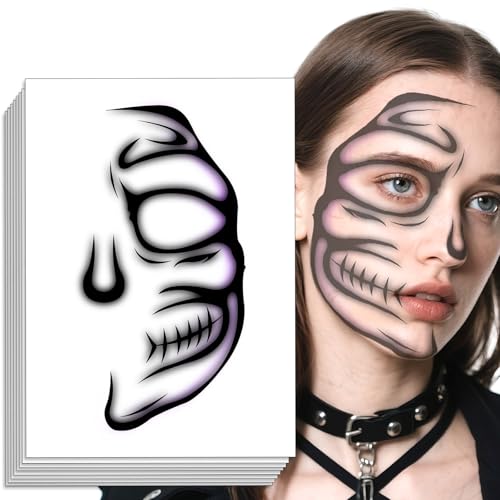 Halloween Skull Face Tattoos - 8 Sheet Temporary Tattoo Stickers