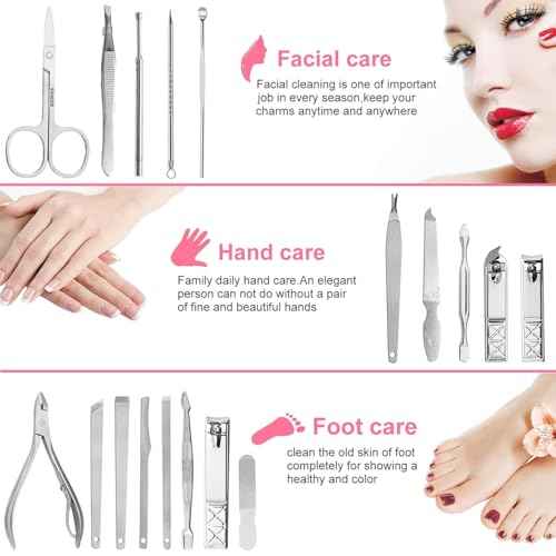 Yougai Manicure Set Professional Nail Clippers Set, 18Pcs Manicure Kit Stainless Steel Nail Kit for Women, Pedicure Set Nail Grooming Kit with Travel Case