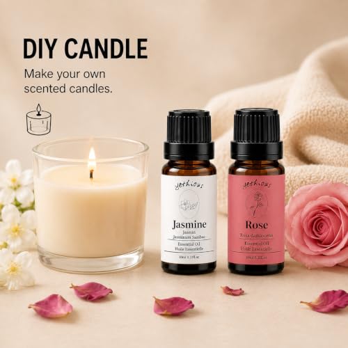 Yethious Rose & Jasmine Essential Oil Set for Diffuser, Skin & Hair Care – Pack of 2, 0.33 Fl Oz Each
