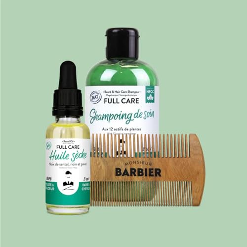 Shampoo & Beard Oil Hair Care Gift Set for Men | Nourishing 2-in-1 Shampoo Sandalwood & Beard Oil With Beard Hair Comb Grooming Gift Basket for Him Husband Dad Made in France
