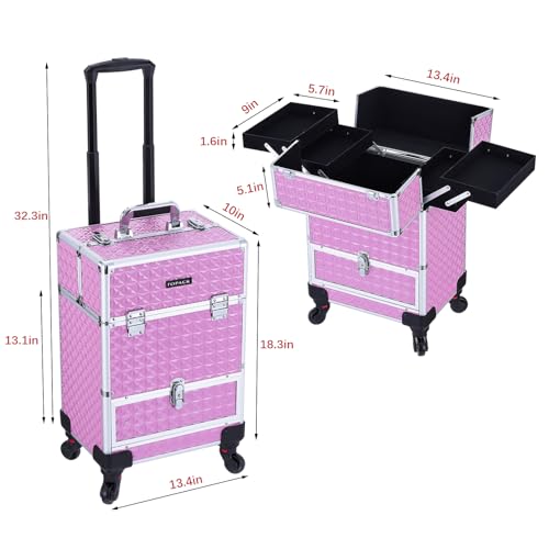 TOPACK Rolling Makeup Train Case with 360° Wheels & Drawers