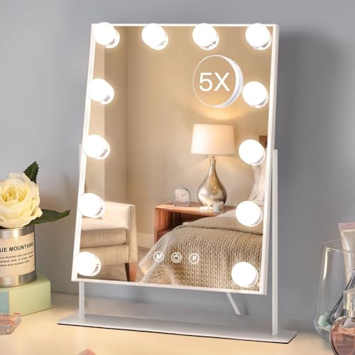 Hollywood Vanity Mirror with 12 Dimmable Bulbs & 5X Magnification