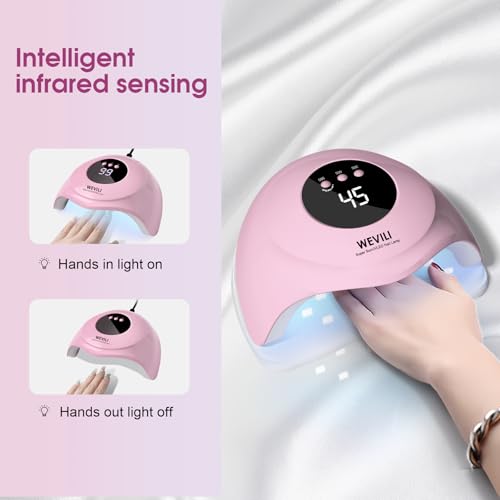 WEVILI Pink UV LED Nail Lamp - 72W Gel Polish Curing Light with 24 Beads & Auto Sensor